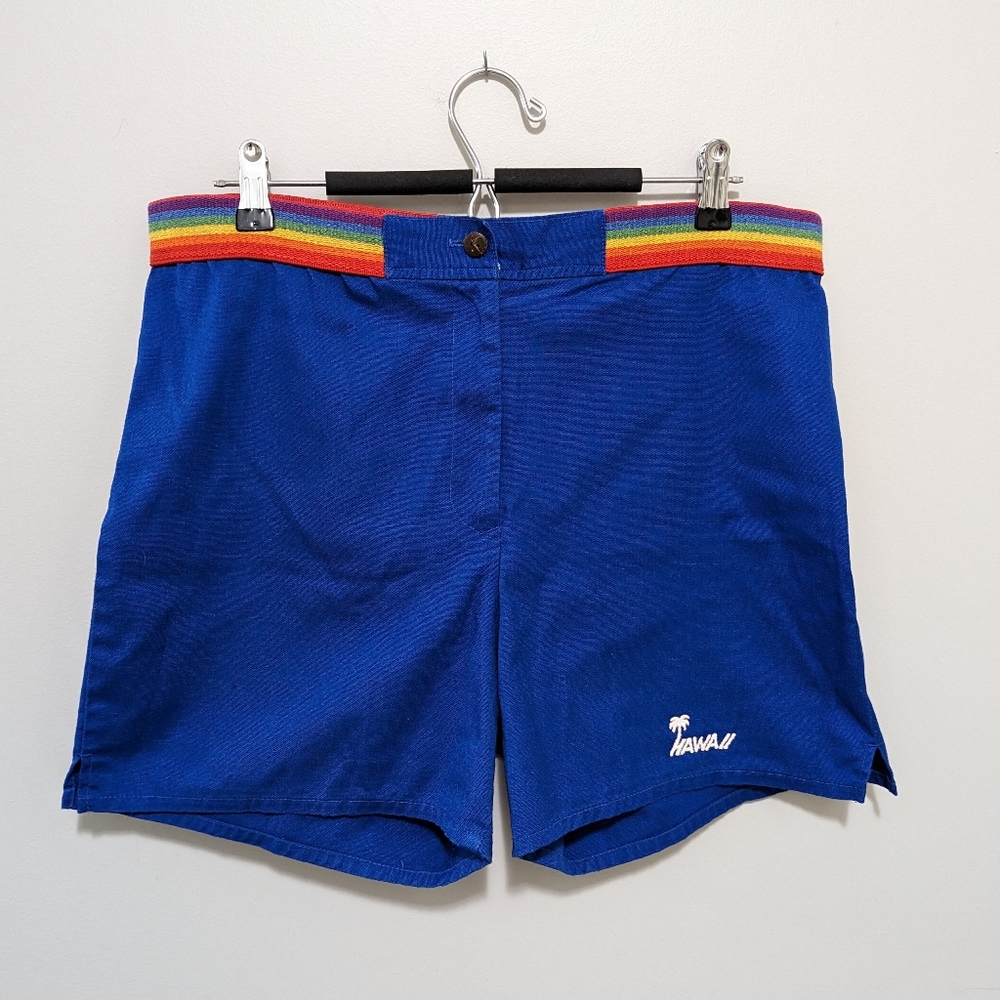 Blue Men's Shorts with Rainbow Waistband